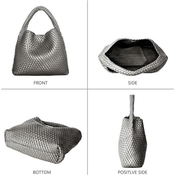 Woven Tote Bag for Women B - Silver - Picture 6 of 6